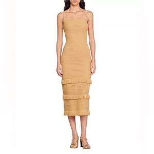 Sandro Anvers Pointelle Knit Midi Dress in camel NWT SIZE 42/ us 10